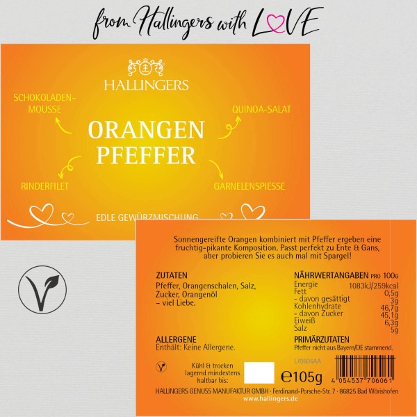 Premium Pfeffer für Ente, Fleisch & Gemüse (105g) - Origineller Orangen-Pfeffer (Aromadose)