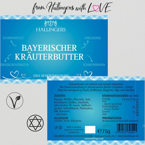 Gewürz-Mischung für Baguette/Dips, Gemüse & Fleisch (75g) - Bayerischer Kräuterbutter (Aromadose)