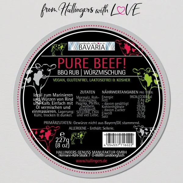 Pure Beef (Aromabeutel) - Gewürz-Mischung BBQ-Rub Marinade für Fleisch (227g)