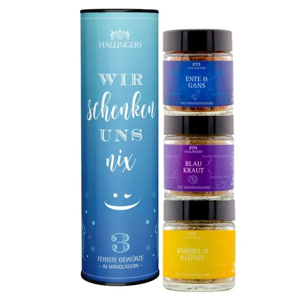 Wir schenken uns nix - Gewürz-Set, 3 Gläser in Geschenkdose