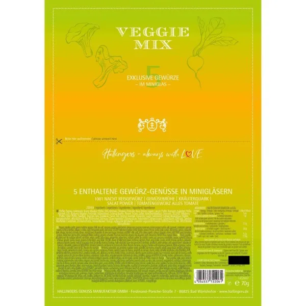 Veggie Mix (Set) - 5 vegane Gewürze vegetarisch Set Geschenkset handmade fünf Gewürzgläser in Gewürz Organizer (70g)