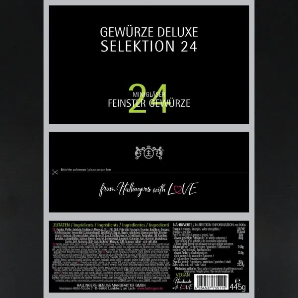 Deluxe Selektion 24 & Premium Santoku & Kochbuch (Set) - Gewürz Geschenkset, Bundle Gewürze, Messer Premium & Kochbuch (445g)