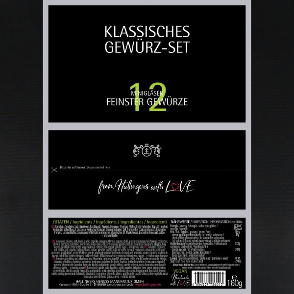 12er Gewürz-Geschenk-Set, Gewürze & Premium-Messer (160g) - Klassisches Gewürz-Set & Premium  Santoku 7 Zoll (Set)