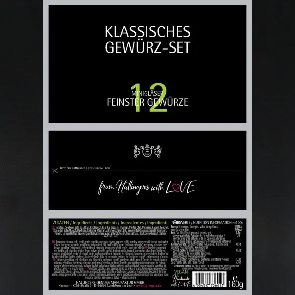 Klassisches Gewürz-Set & Premium Santoku 7 Zoll (Set) - Gewürz Geschenkset handmade, Bundle 12 Gewürze & Messer Premium (160g)