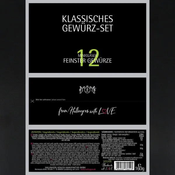 Klassisches Gewürz-Set & Premium Santoku & Kochbuch (Set) - 12er Gewürz-Geschenk-Set, Gewürze & Premium-Messer & Kochbuch (160g)