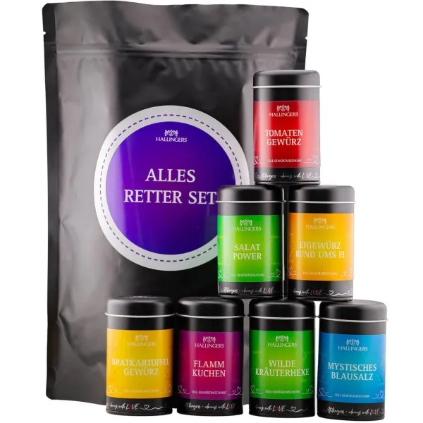 Rettet alles Gewürzset (Bundle) - Wundertüte XXL Gourmet Gewürze Geschenkset mit 7 Aromadosen - Gewürzmischungen & Salz (745g)