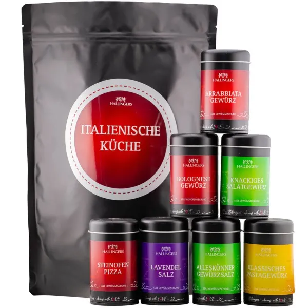 Italienische Küche (Bundle) - Wundertüte XXL Gourmet Gewürze Geschenkset mit 7 Aromadosen - Gewürzmischungen & Salz (630g)