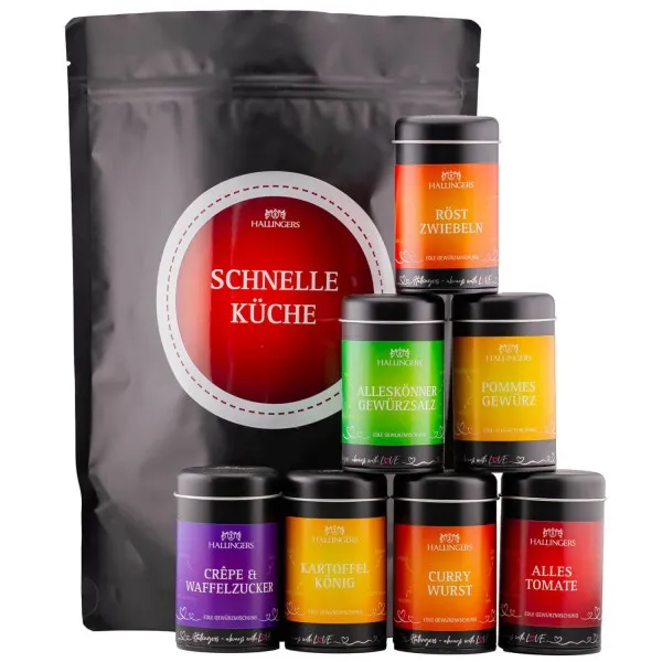 Schnelle Küche (Bundle) - Wundertüte XXL Gourmet Gewürze Geschenkset mit 7 Aromadosen - Gewürzmischungen & Salz (630g)