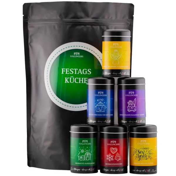 Festtagsküche (Bundle) - Wundertüte XXL Gourmet Gewürze Geschenkset mit 6 Aromadosen - Gewürzmischungen für Weihnachten (505g)