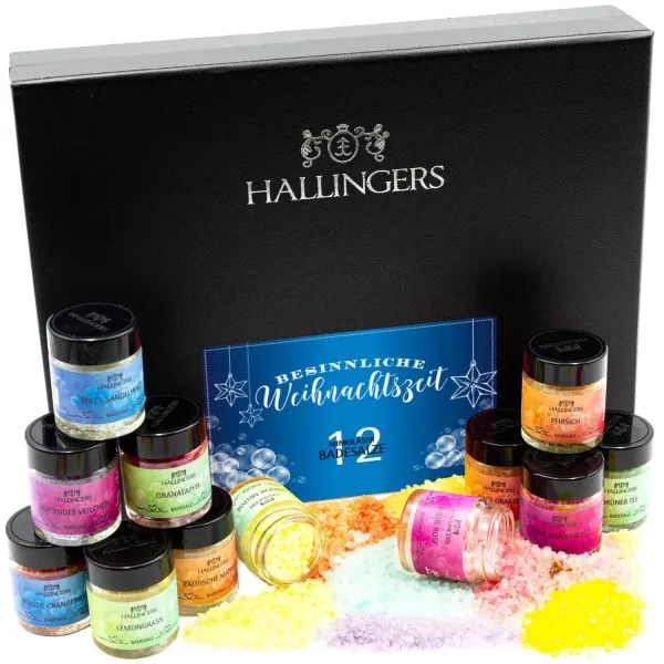 Besinnliche Weihnachtszeit (Set) - Weihnachtliches 12er Badesalz-Geschenk-Set mit Totes Meer-Salzen als Geschenk zur Weihnacht (420g)