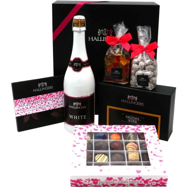 Muttertag Big Box Pink (Bundle) - Geschenk Set - Schokolade, Pralinen, Sekt, Tee, Nougatmandeln und Gummibärchen in premium Box (1435g)