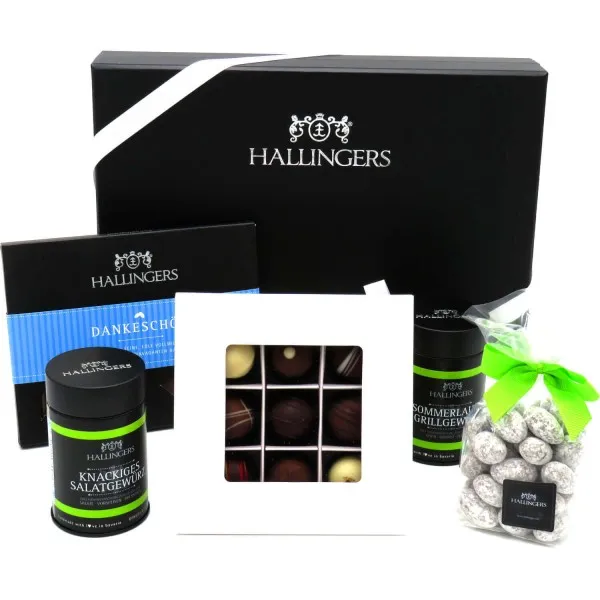 Muttertag & Vatertag Box White (Bundle) - Muttertagsgeschenk Geschenk Set Schokolade Pralinen Gewürze & Nougatmandeln zum Muttertag (478g)