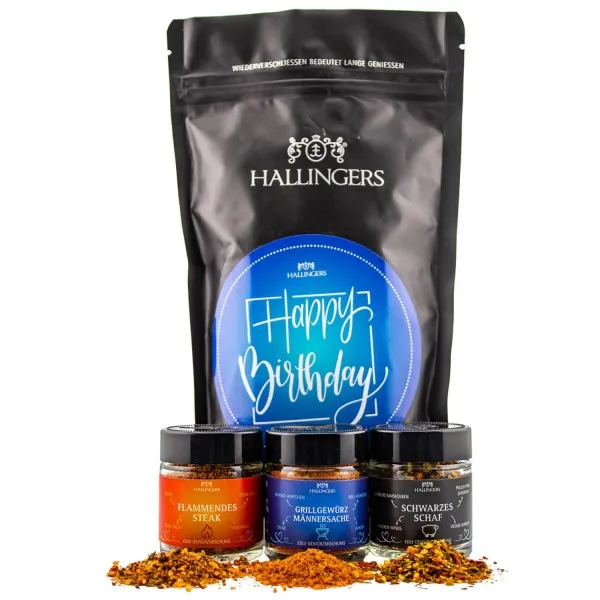 Happy Birthday Blue (Bundle) - Geburtstag Wundertüte Geschenkset Steakgewürz, Grillgewürz Männersache & Schwarzes Schaf (54g)