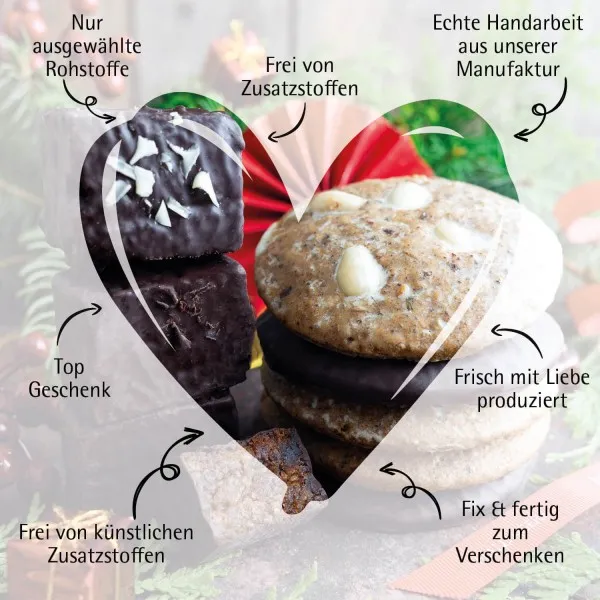 Zartbitter Schokoliert (Naschdose) - 5 handgemachte Elisen-Lebkuchen in edler Papierdose (400g)