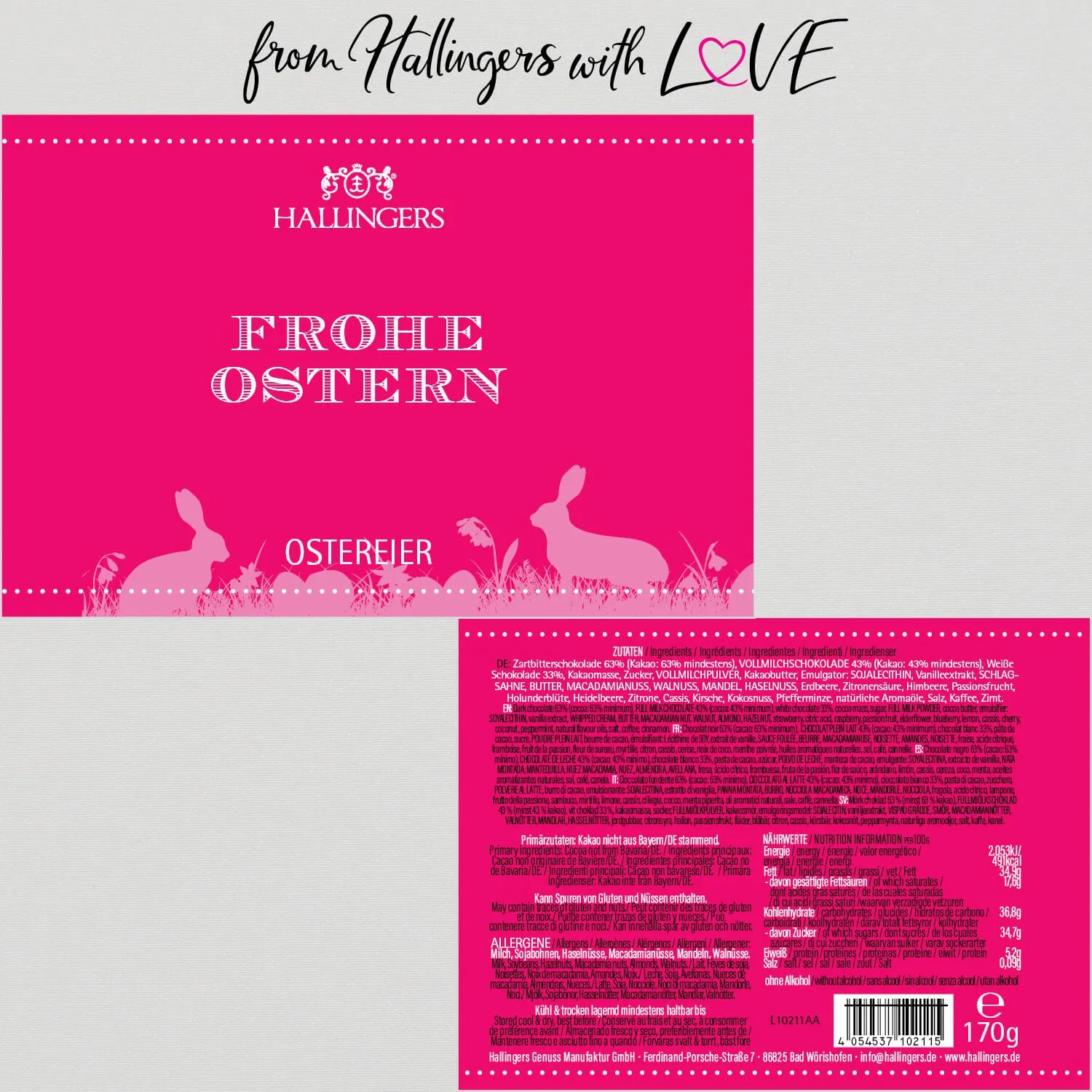 Frohe Ostern - pink (Pralinen-Ostereier-Mix, ohne Alkohol)