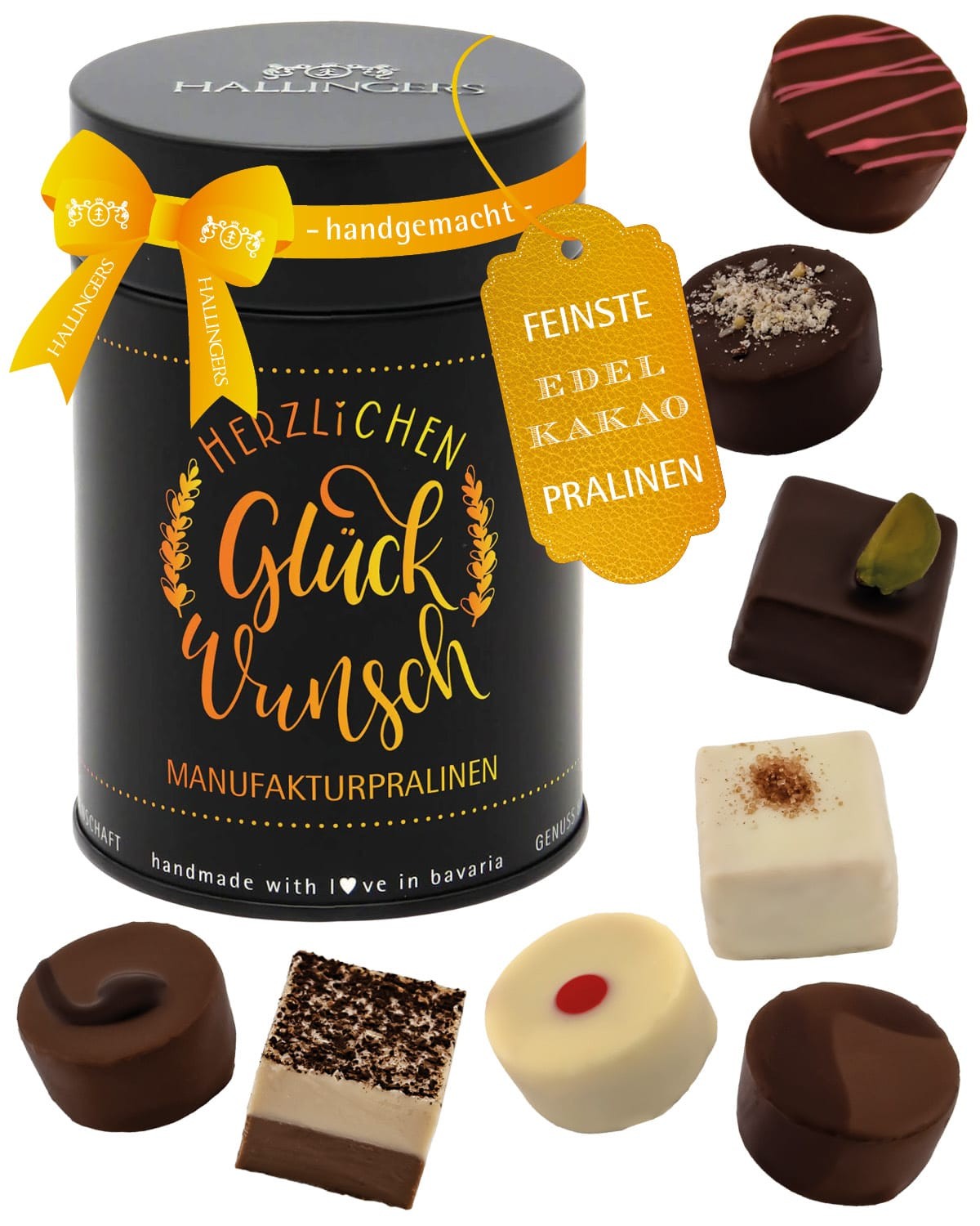 Pralinen Glückwunsch-Geschenk - ohne Alkohol handmade "Herzlichen Glückwunsch" - Hallingers Genuss Manufaktur
