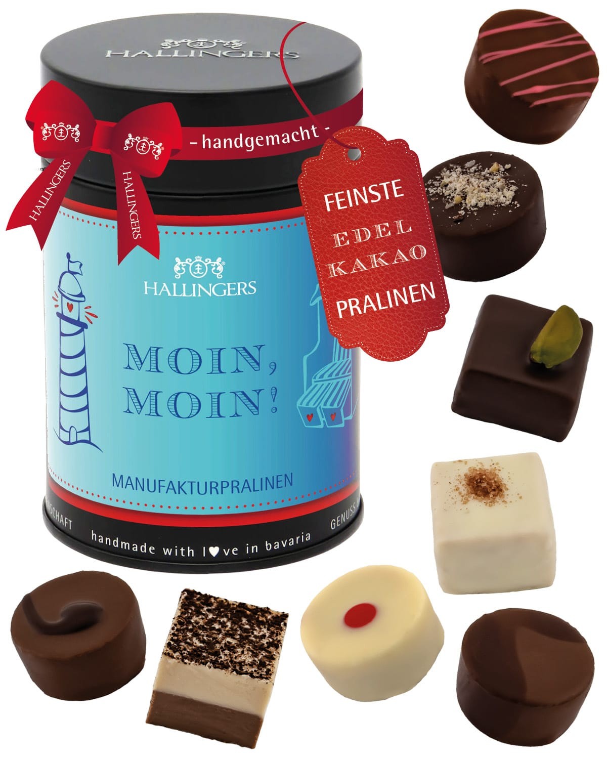Pralinen Geschenk - ohne Alkohol handmade "Moin Moin" - Hallingers Genuss Manufaktur