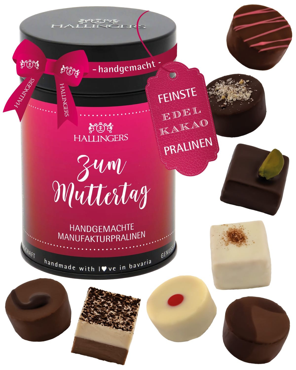 Pralinen Geschenk für Mama – handgemacht in edler Geschenkdose, ohne Alkohol, zart schmelzend & in feiner Confiserie-Qualität, als besonderes Danke Ge