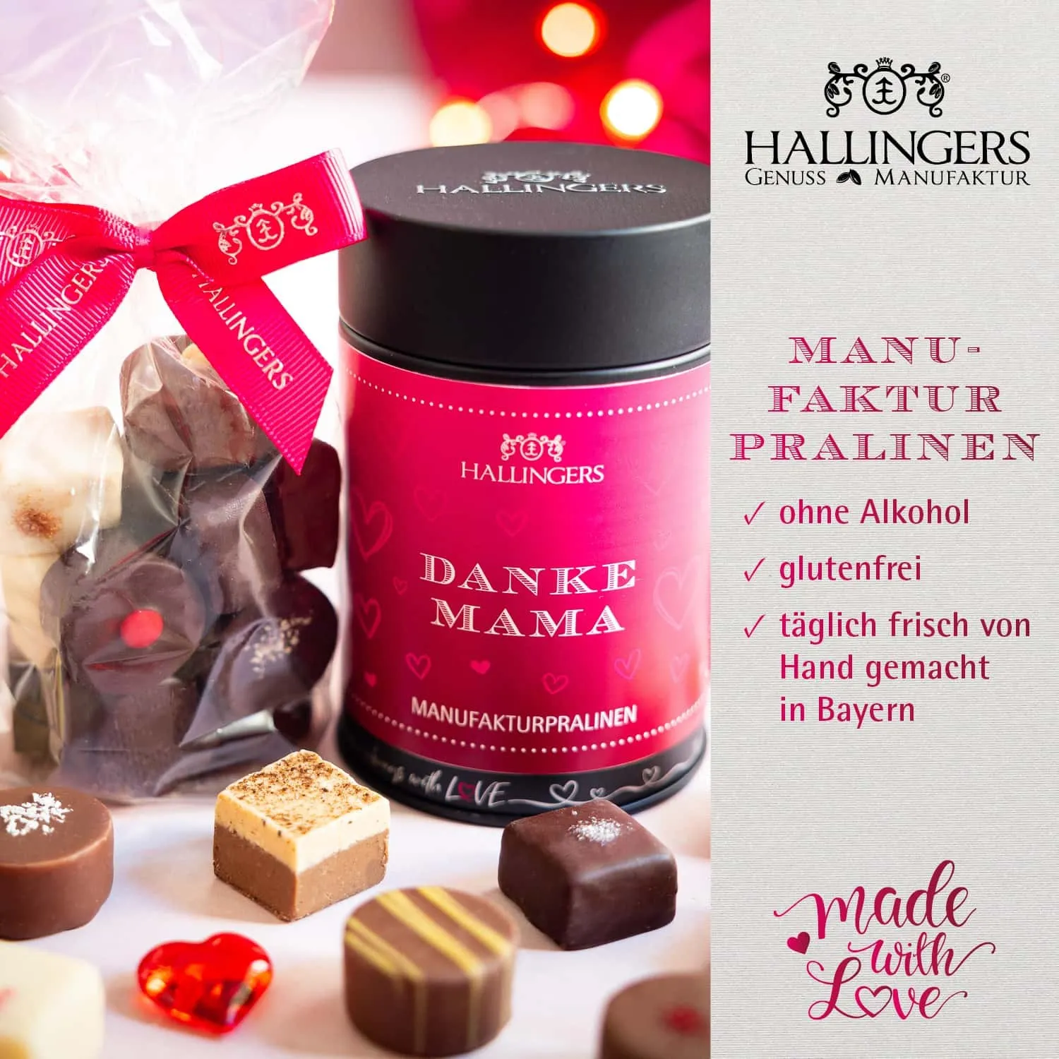 PRALINEN IN DER GESCHENKDOSE OHNE ALKOHOL - Edle handgemachte Pralinen aus feinstem Confiserie-Edelkakao, stilvoll verpackt in einer hochwertigen Geschenkdose. Perfekt als exklusives Geschenk für besondere Genussmomente