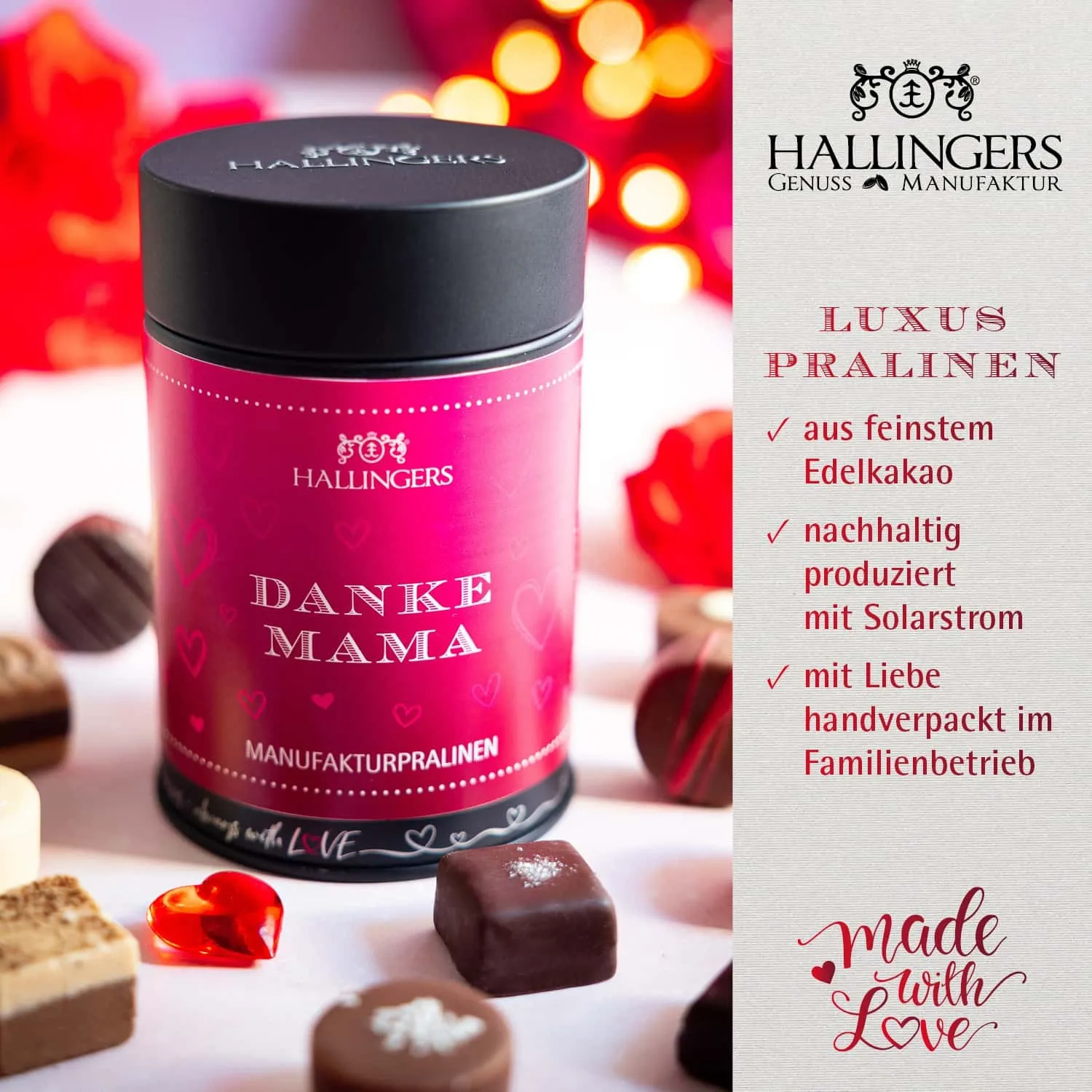 HANDWERK STATT MASSENWARE - Edition \Danke Mama\: Vergiss billig produzierte Standard-Pralinen mit schöner Verpackung - entscheidend ist nicht nur der erste Eindruck, sondern der Geschmack, der noch lange in Erinnerung bleibt