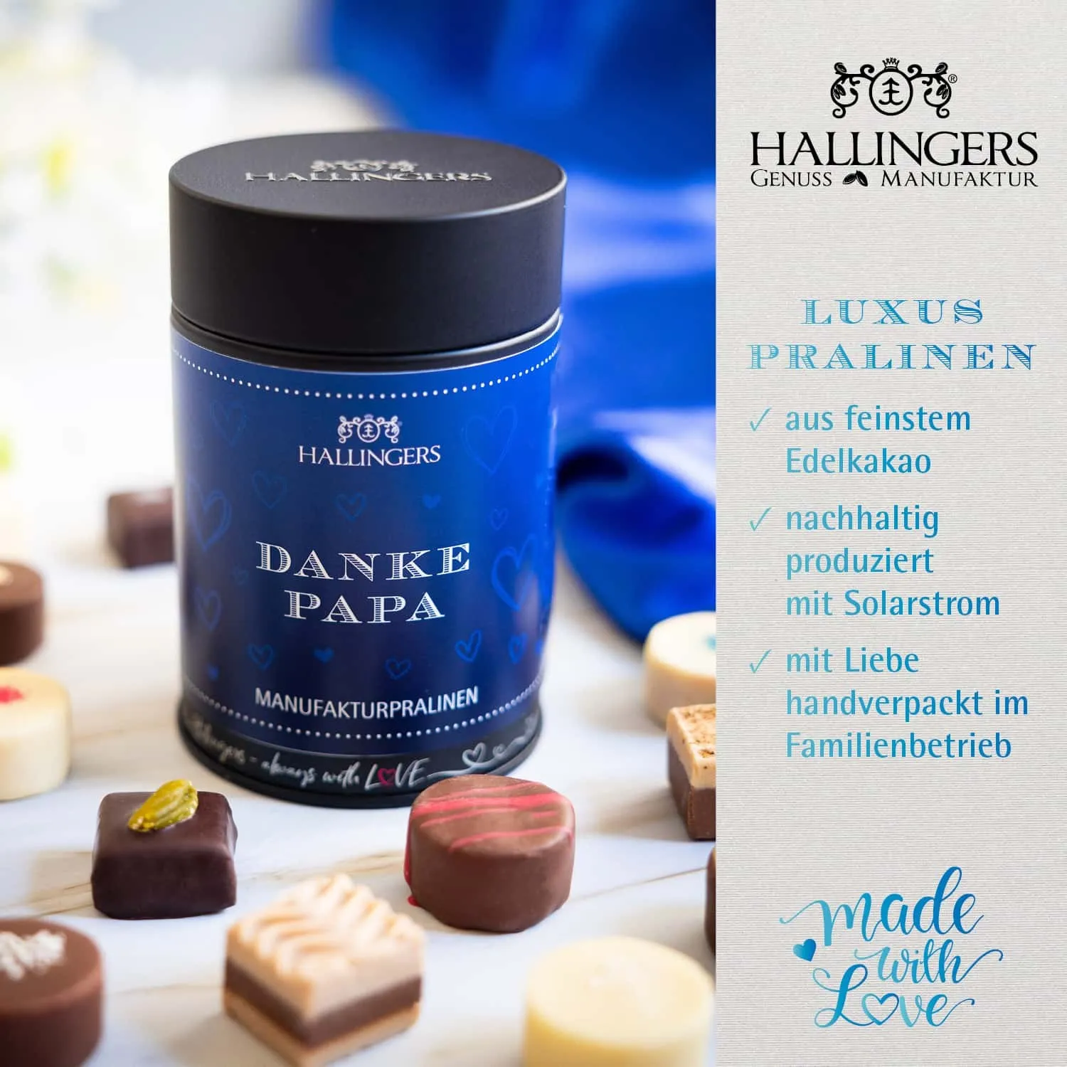 HANDWERK STATT MASSENWARE - Edition \Danke Papa\: Vergiss billig produzierte Standard-Pralinen mit schöner Verpackung - entscheidend ist nicht nur der erste Eindruck, sondern der Geschmack, der noch lange in Erinnerung bleibt