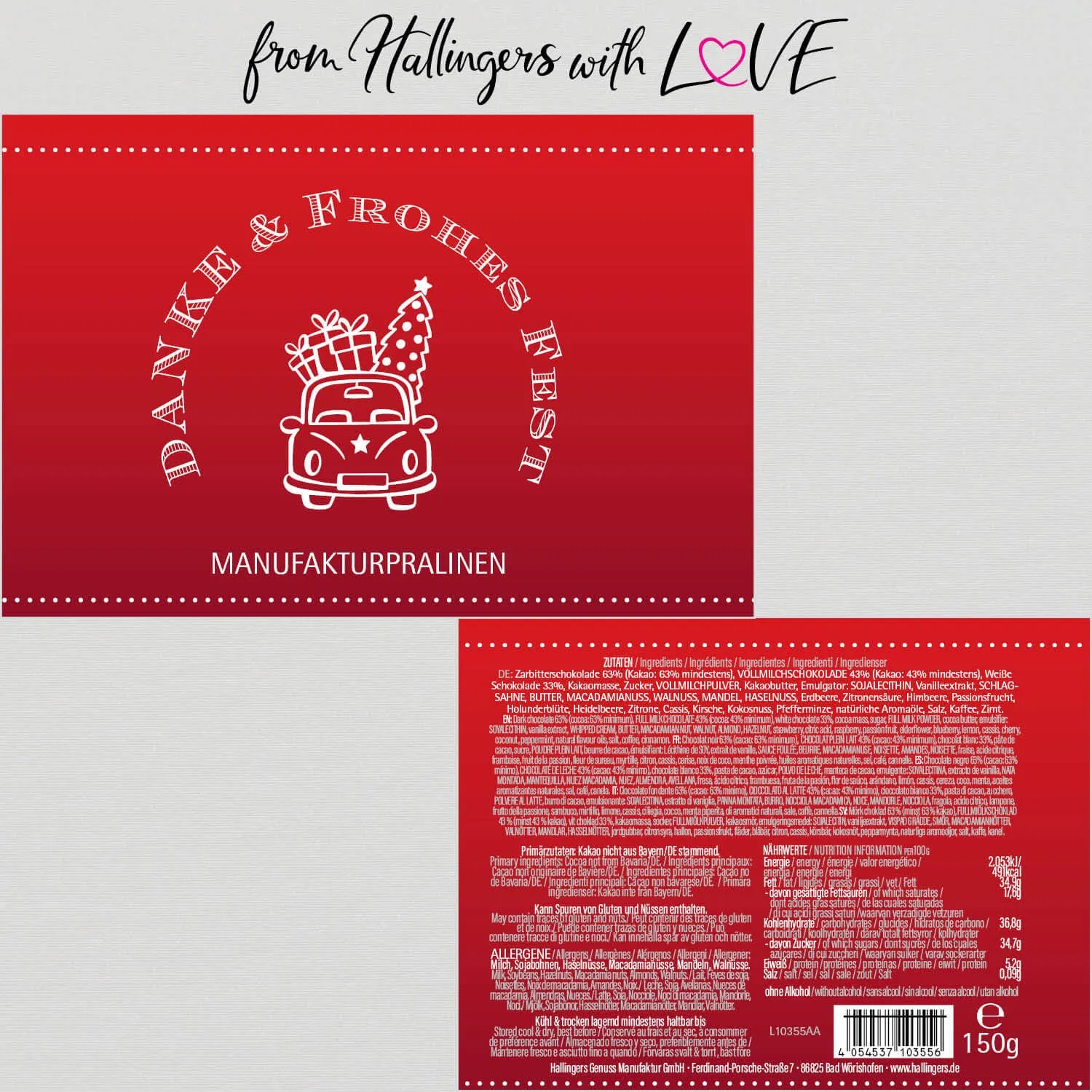 Danke & Frohes Fest (Pralinen Mix, ohne Alkohol)