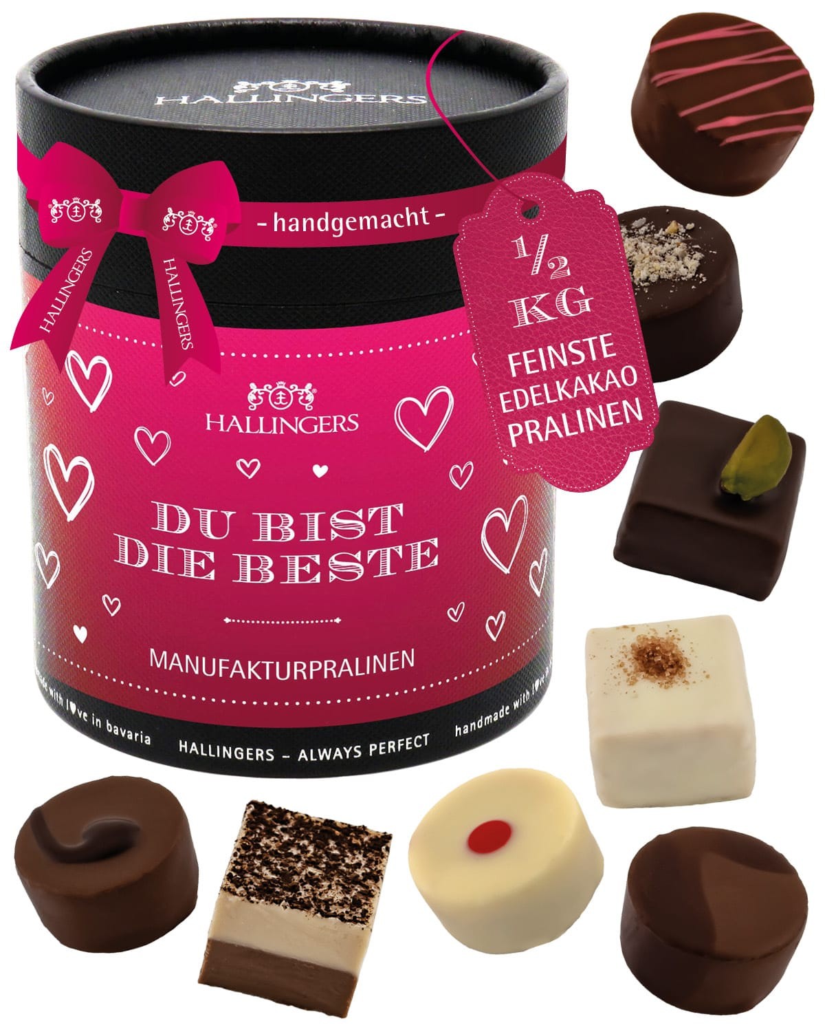Pralinen Muttertagsgeschenk - ohne Alkohol handmade "Du bist die Beste" - Hallingers Genuss Manufaktur