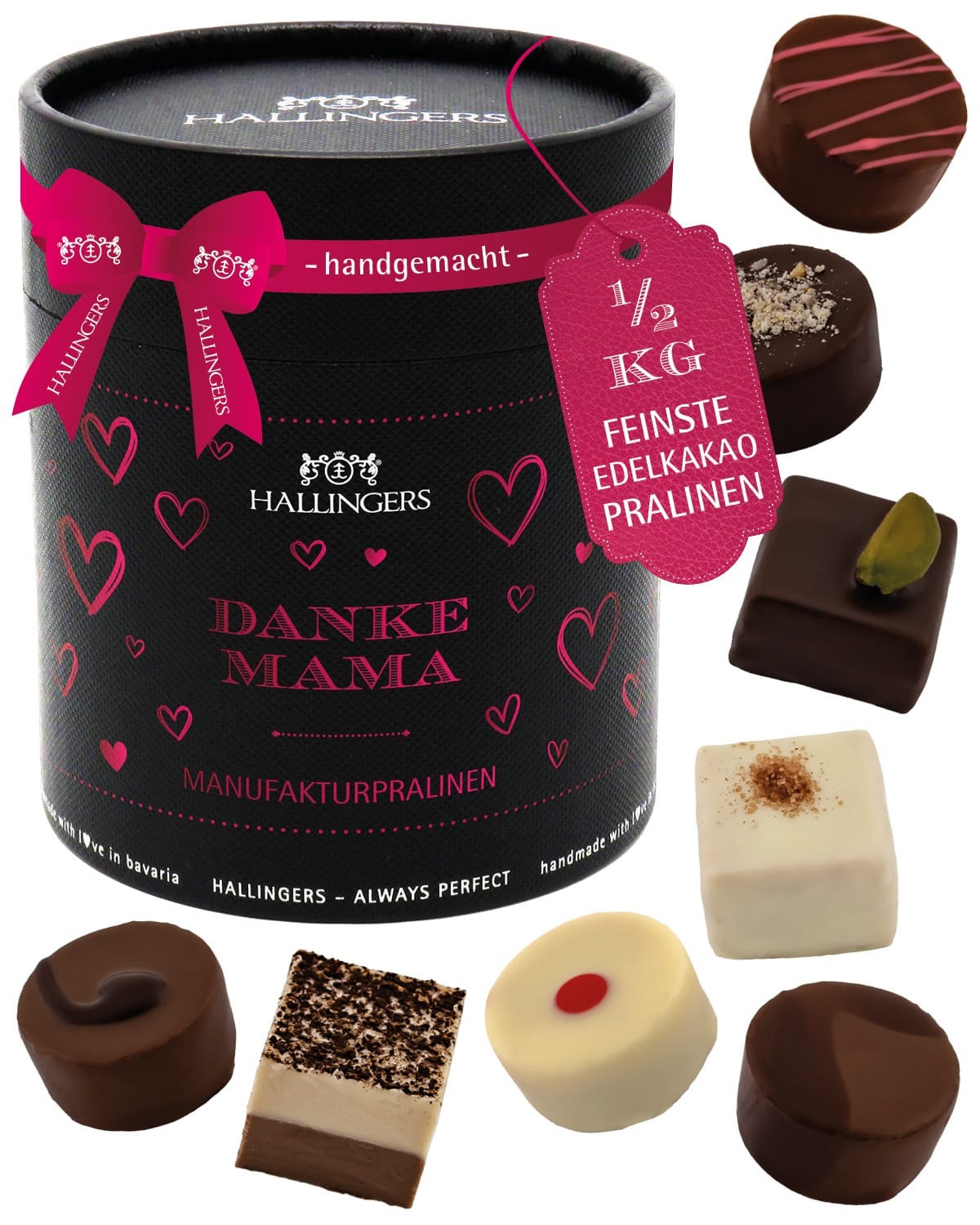 Pralinen Geschenk für Mama – handgemacht in edler Geschenkdose, ohne Alkohol, zart schmelzend & in feiner Confiserie-Qualität, als besonderes Danke Ge