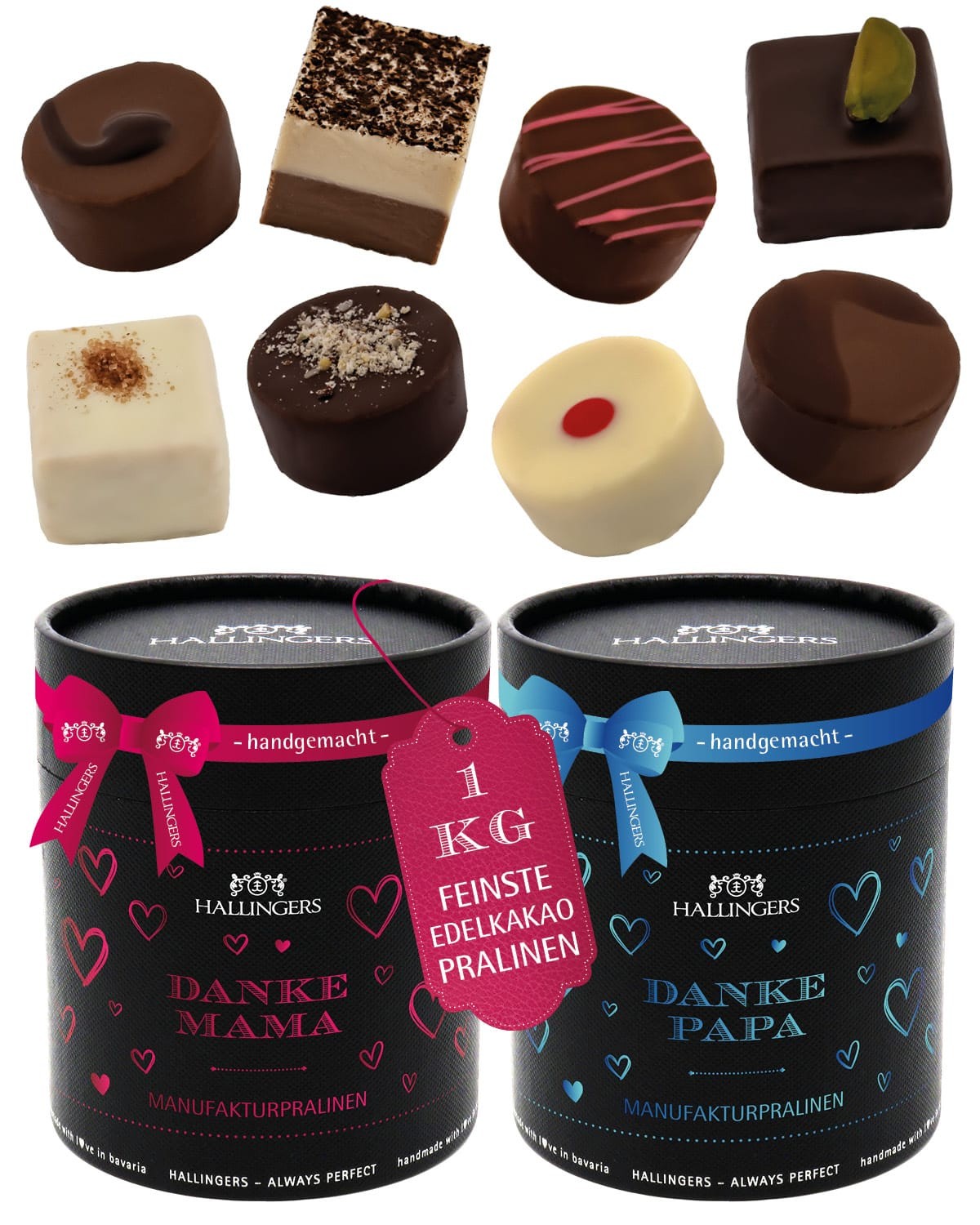 Pralinen Muttertagsgeschenk - ohne Alkohol handmade "Danke Mama & Danke Papa" - Hallingers Genuss Manufaktur