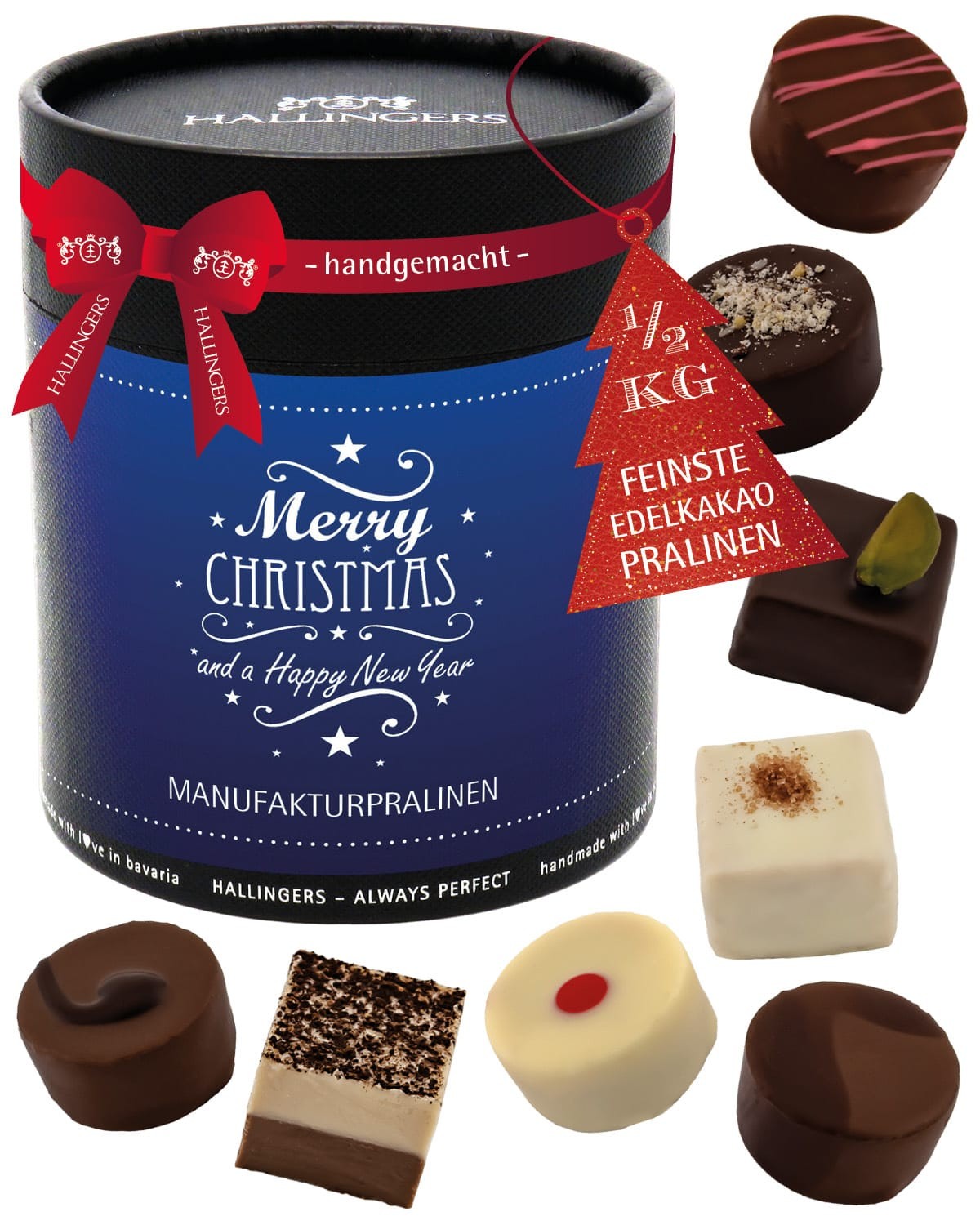Pralinen Geschenk Weihnachten - ohne Alkohol handmade "Merry Christmas & A ..." - Hallingers Genuss Manufaktur