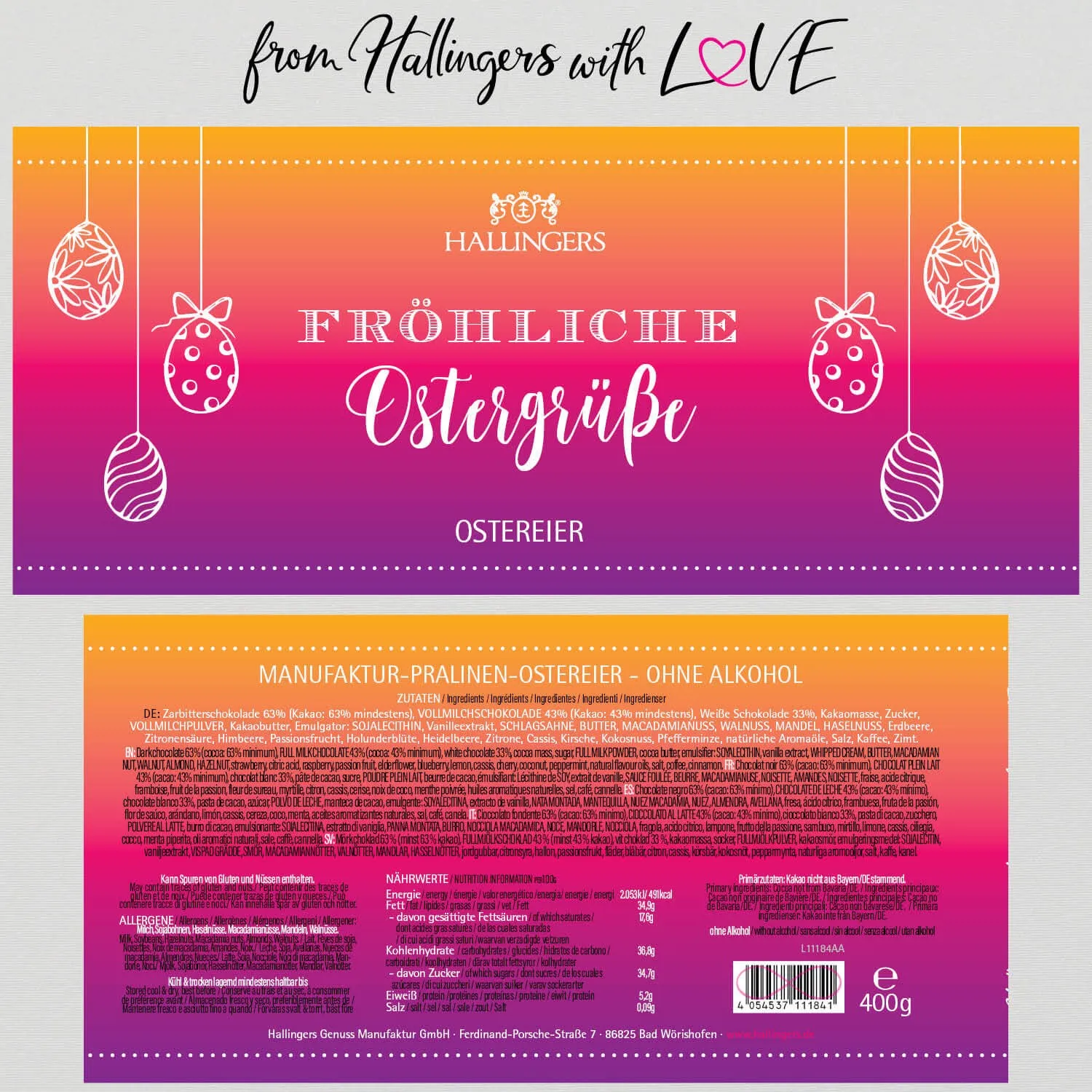 Fröhliche Ostergrüße XXL (Pralinen-Ostereier-Mix, ohne Alkohol)