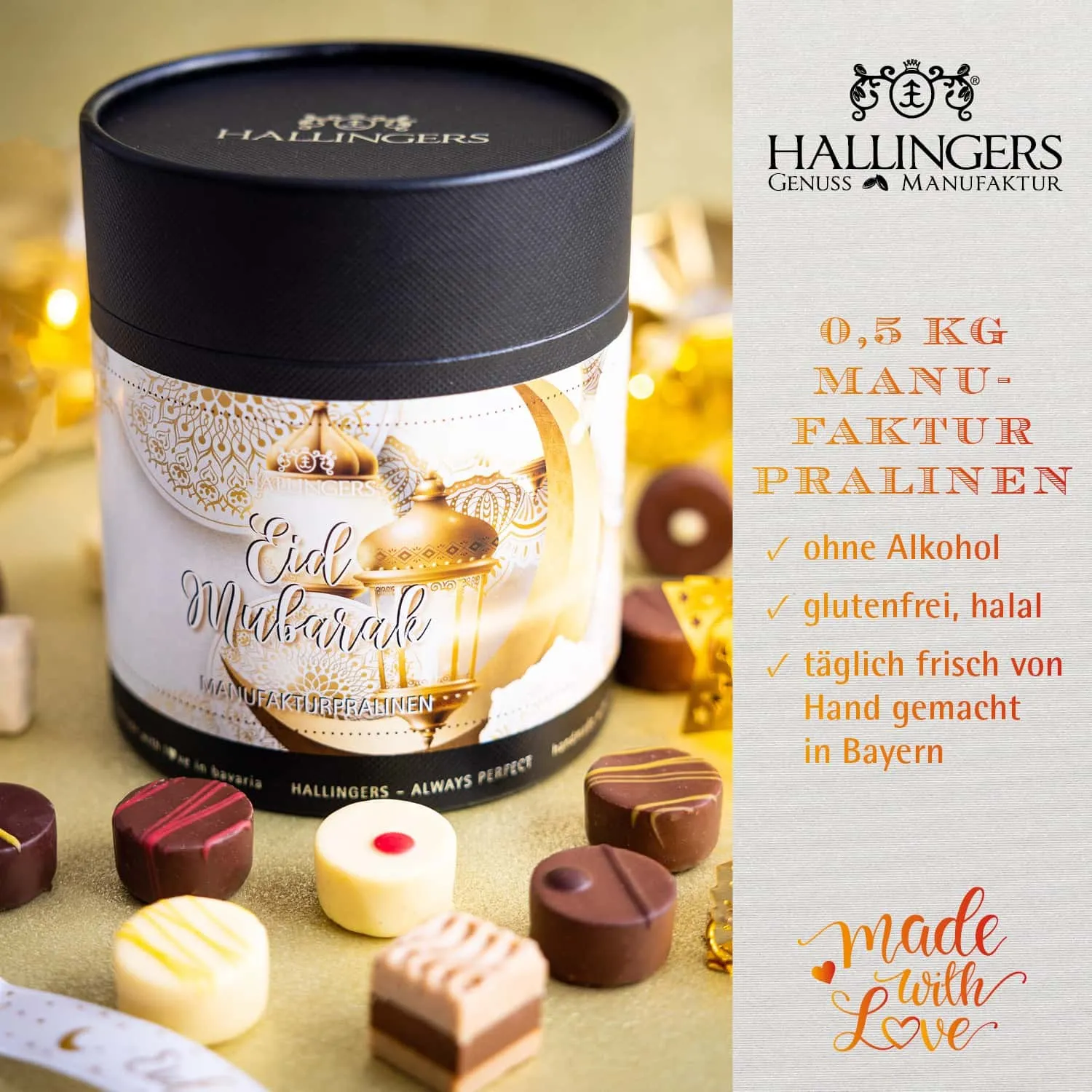 HALAL PRALINEN OHNE ALKOHOL - Handgemachte Pralinen aus feinstem Confiserie-Edelkakao, stilvoll verpackt in einer hochwertigen XXL-Geschenkdose. Exklusiver Schokoladengenuss für besondere Anlässe & genussvolle Momente auch zum Ramadan
