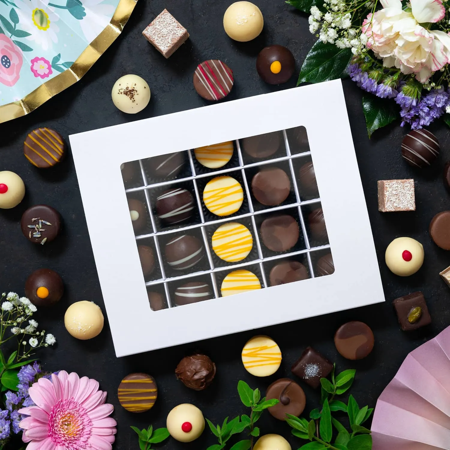 Hochwertige Pralinenbox, passend zu jedem Anlass.