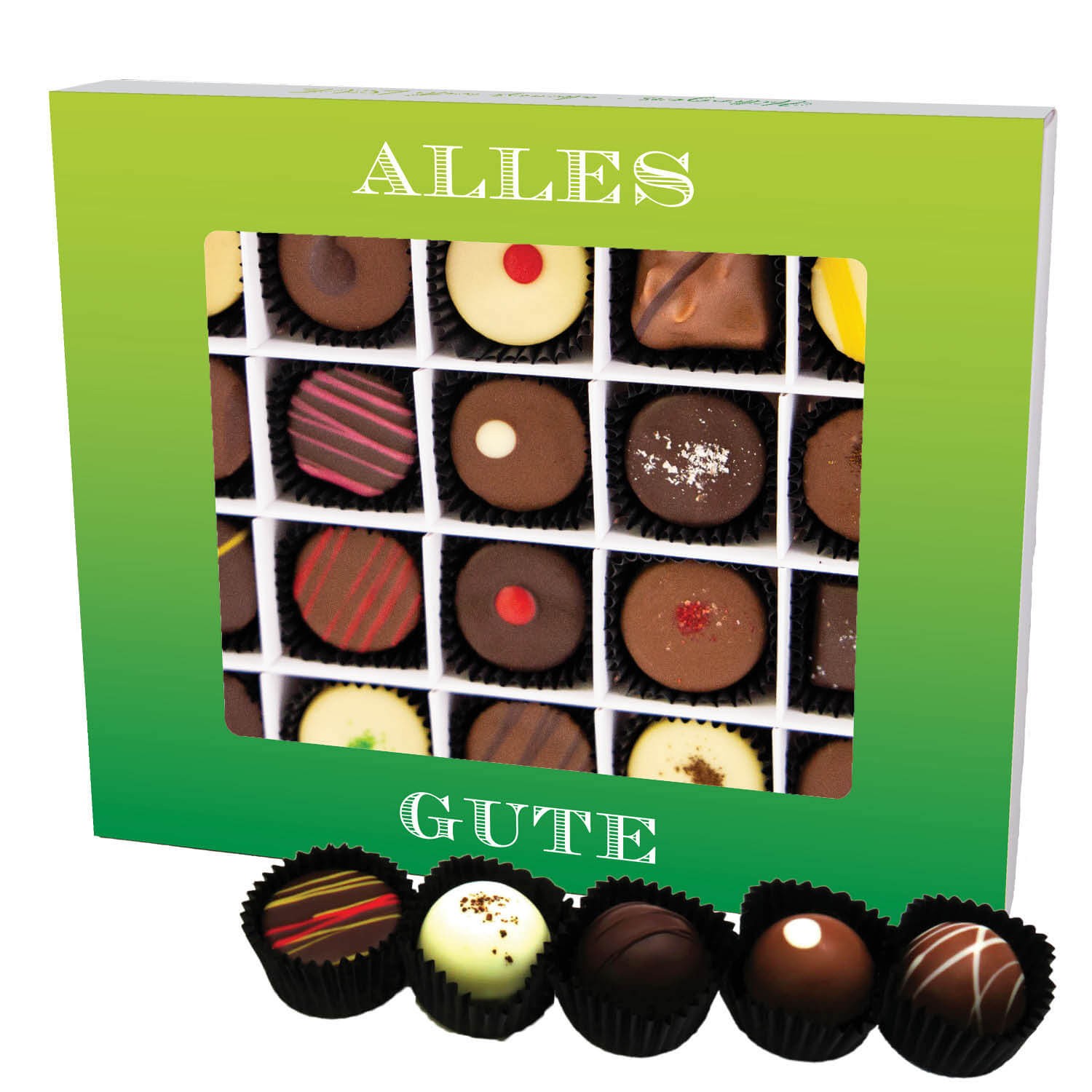 Pralinen Glückwunsch-Geschenk - mit & ohne Alkohol "Alles Gute" - Hallingers Genuss Manufaktur