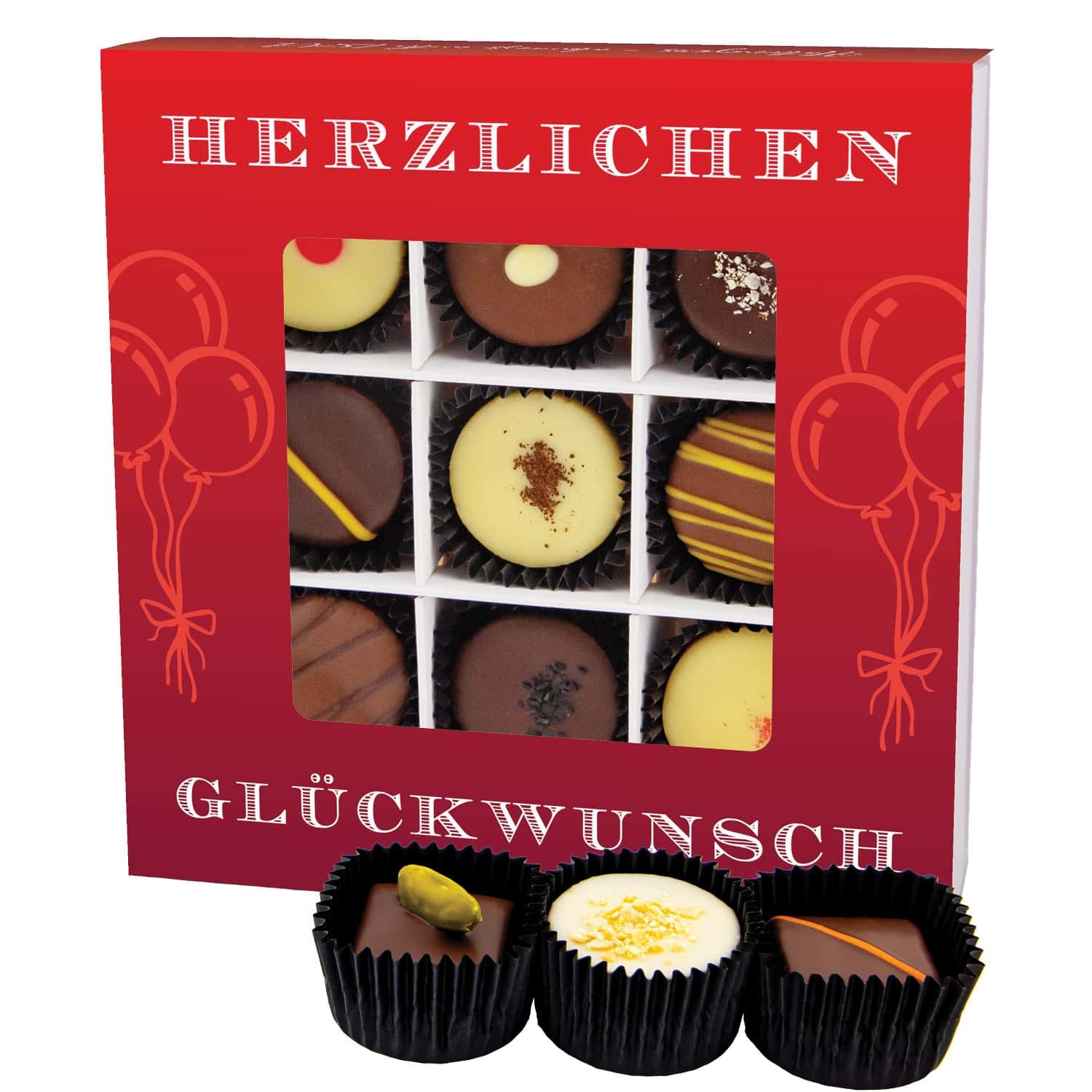 Pralinen Glückwunsch-Geschenk - mit & ohne Alkohol "Herzlichen Glückwunsch" - Hallingers Genuss Manufaktur