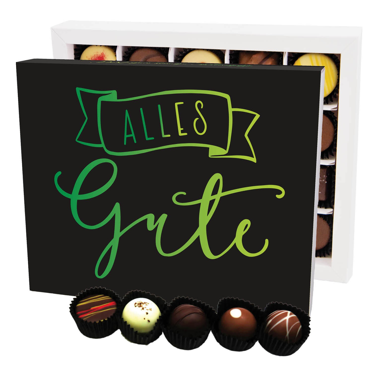 Pralinen Glückwunsch-Geschenk - ohne Alkohol handmade "Alles Gute" - Hallingers Genuss Manufaktur