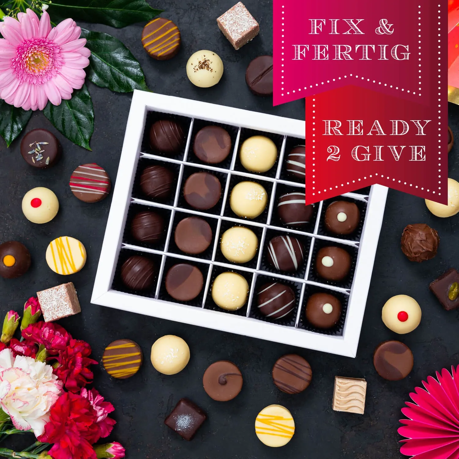 Darüber freut sich jeder - leckere Pralinen mit Botschaft Vielen Dank.