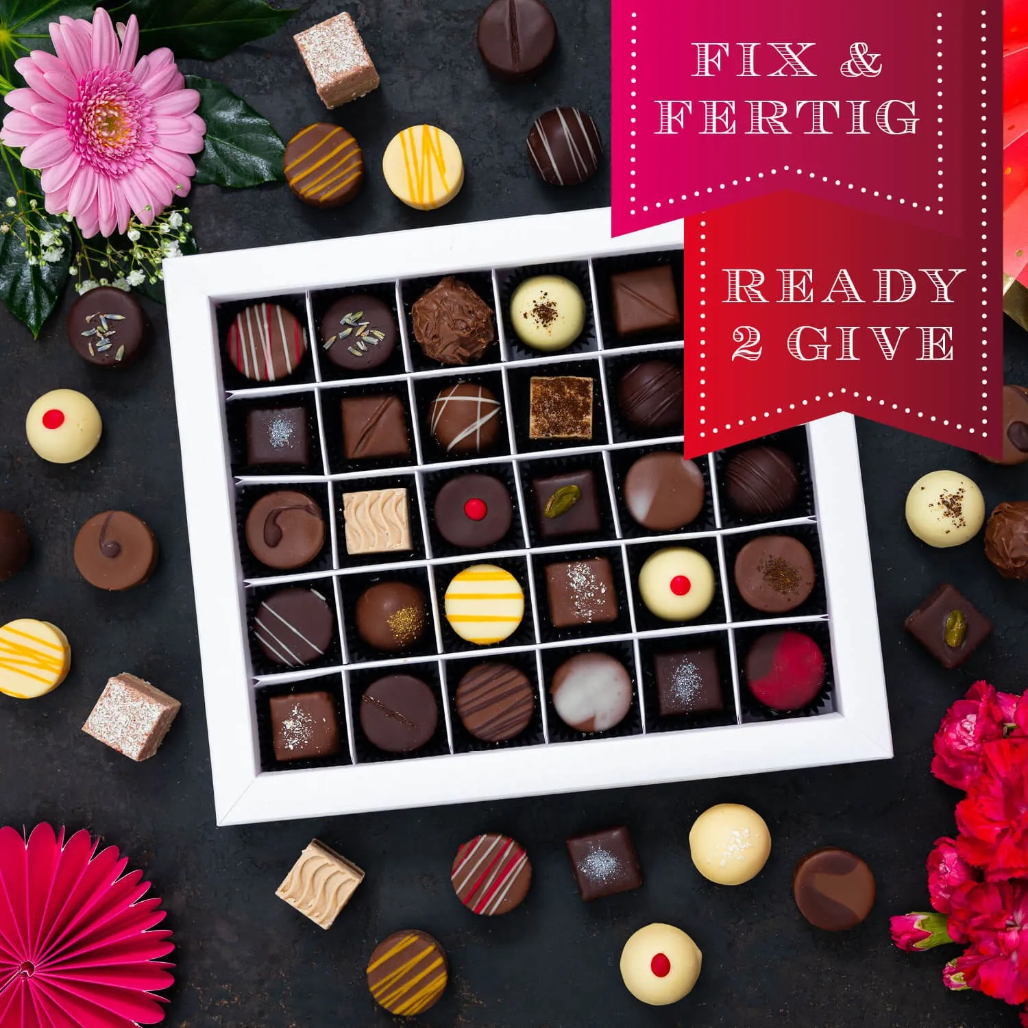 Darüber freut sich jeder - leckere Pralinen mit Botschaft Vielen Dank.