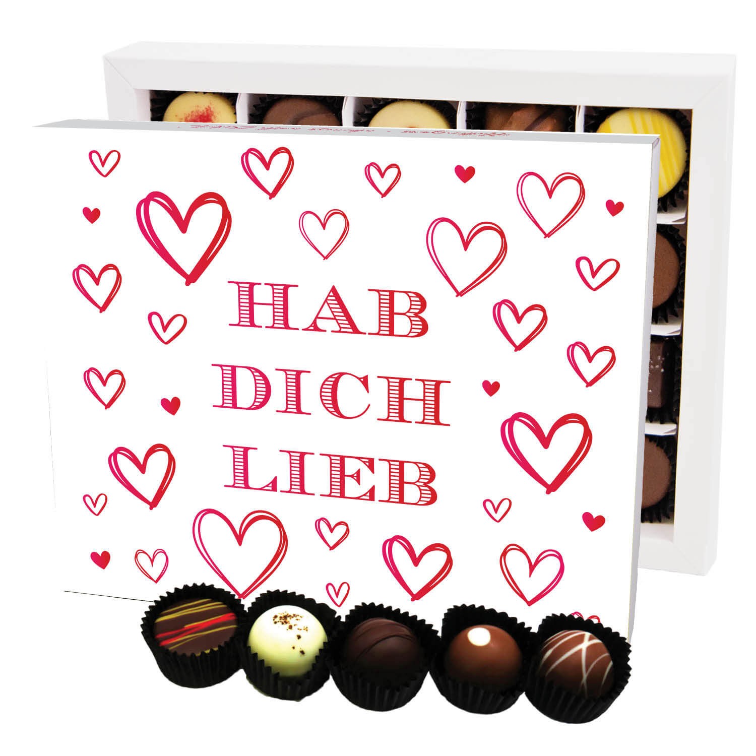 Pralinen Geschenk Valentinstag – handmade ohne Alkohol aus Edelkakao-Schokolade edle Geschenkbox "Hab Dich lieb XL", Confiserie-Qualität für ihn sie F