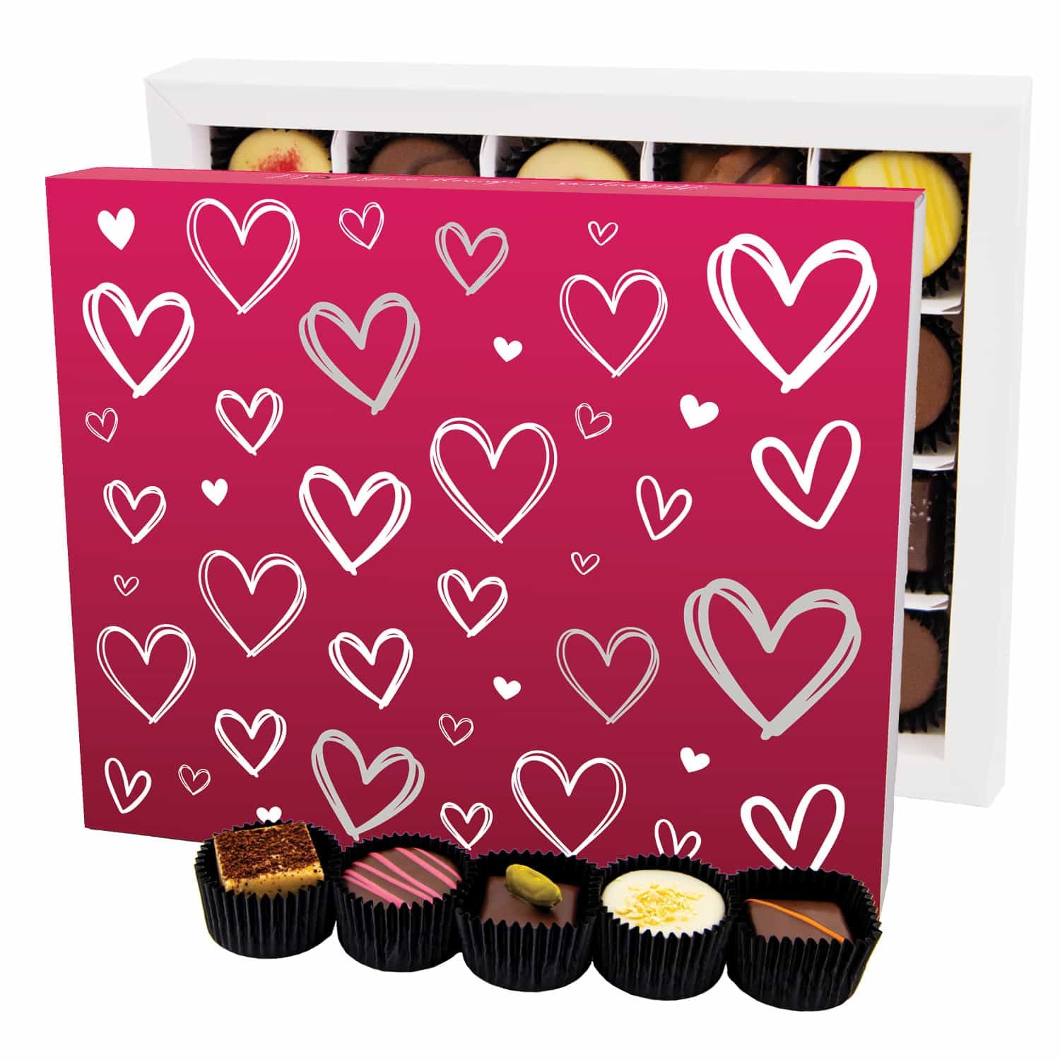 Pralinen Geschenk Valentinstag – handmade ohne Alkohol aus Edelkakao-Schokolade edle Geschenkbox "Love Pink XL", Confiserie-Qualität für ihn sie Freun