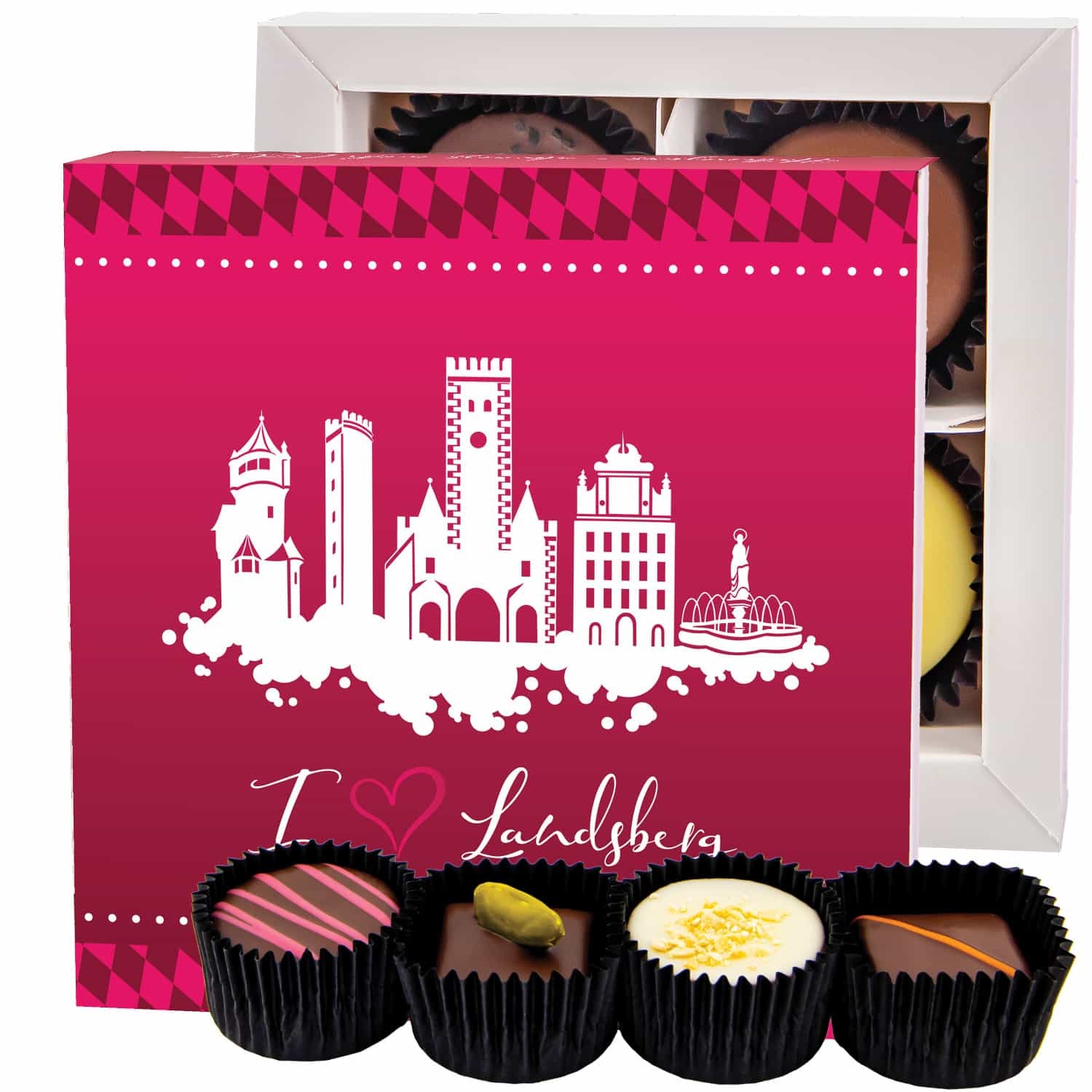 Pralinen Geschenk - ohne Alkohol handmade "I love Landsberg" - Hallingers Genuss Manufaktur