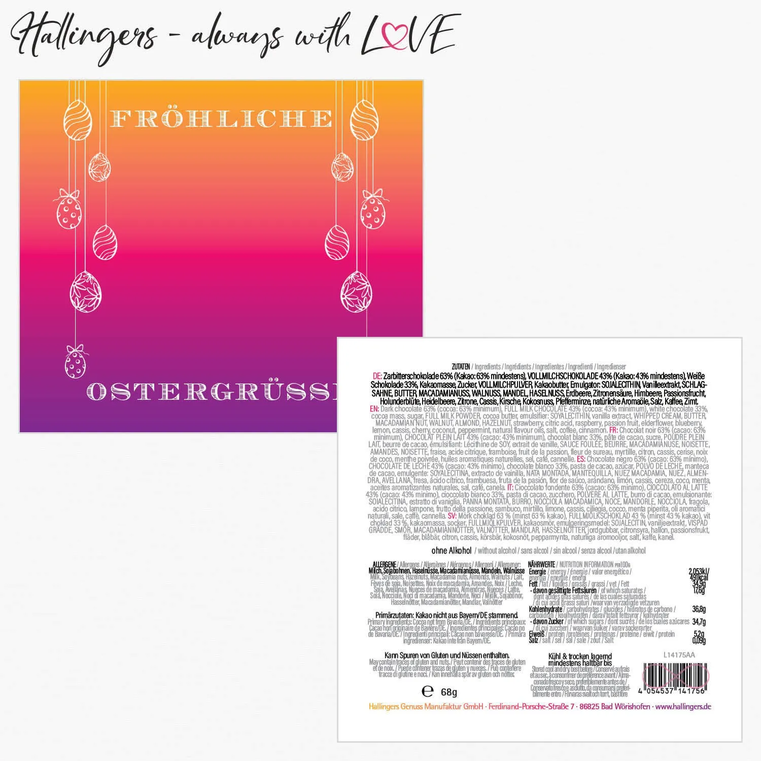 Fröhliche Ostergrüße (Pralinen-Ostereier-Mix)