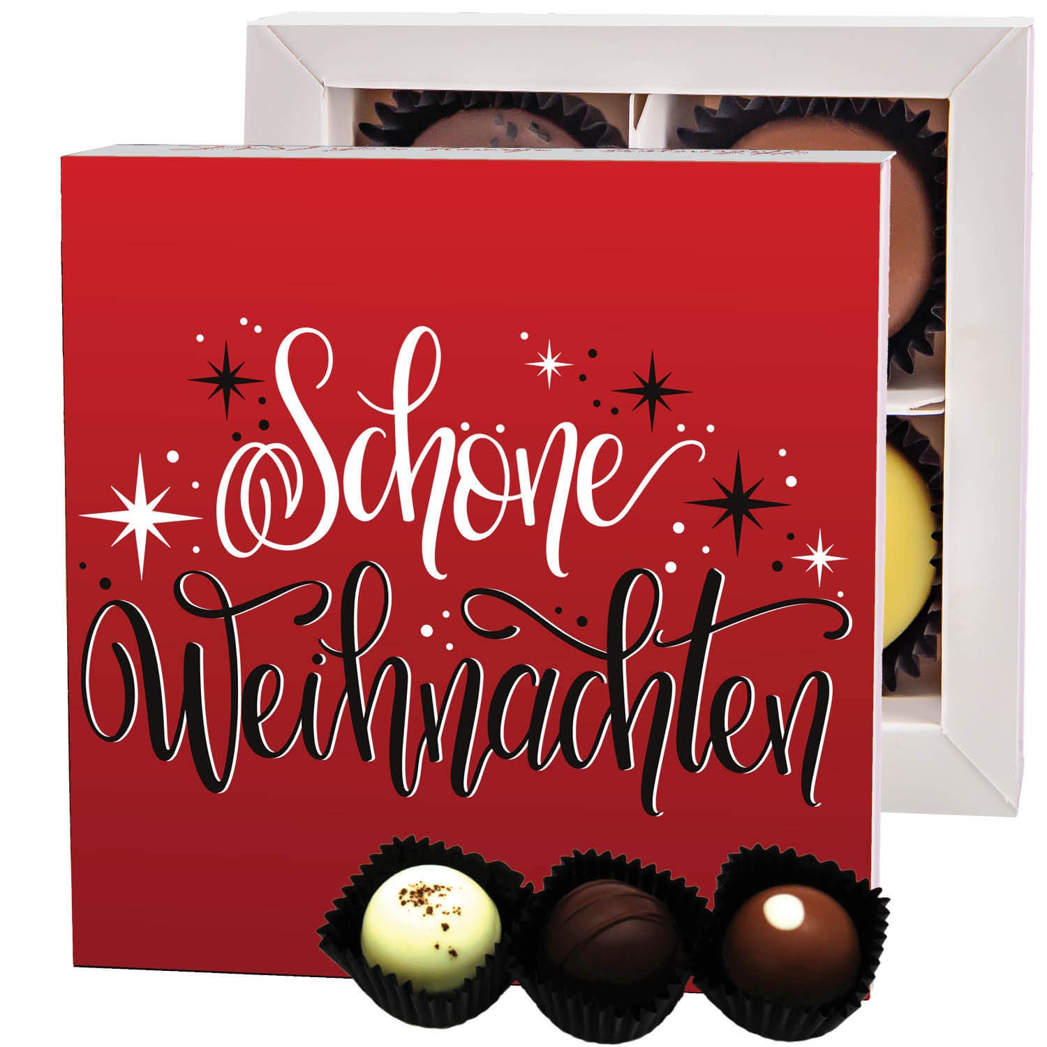 Pralinen Geschenk Weihnachten – ohne Alkohol, handgemacht aus Premium Edelkakao, edle Geschenkbox "Schöne Weihnachten", Geschenkidee für Frauen & Männ