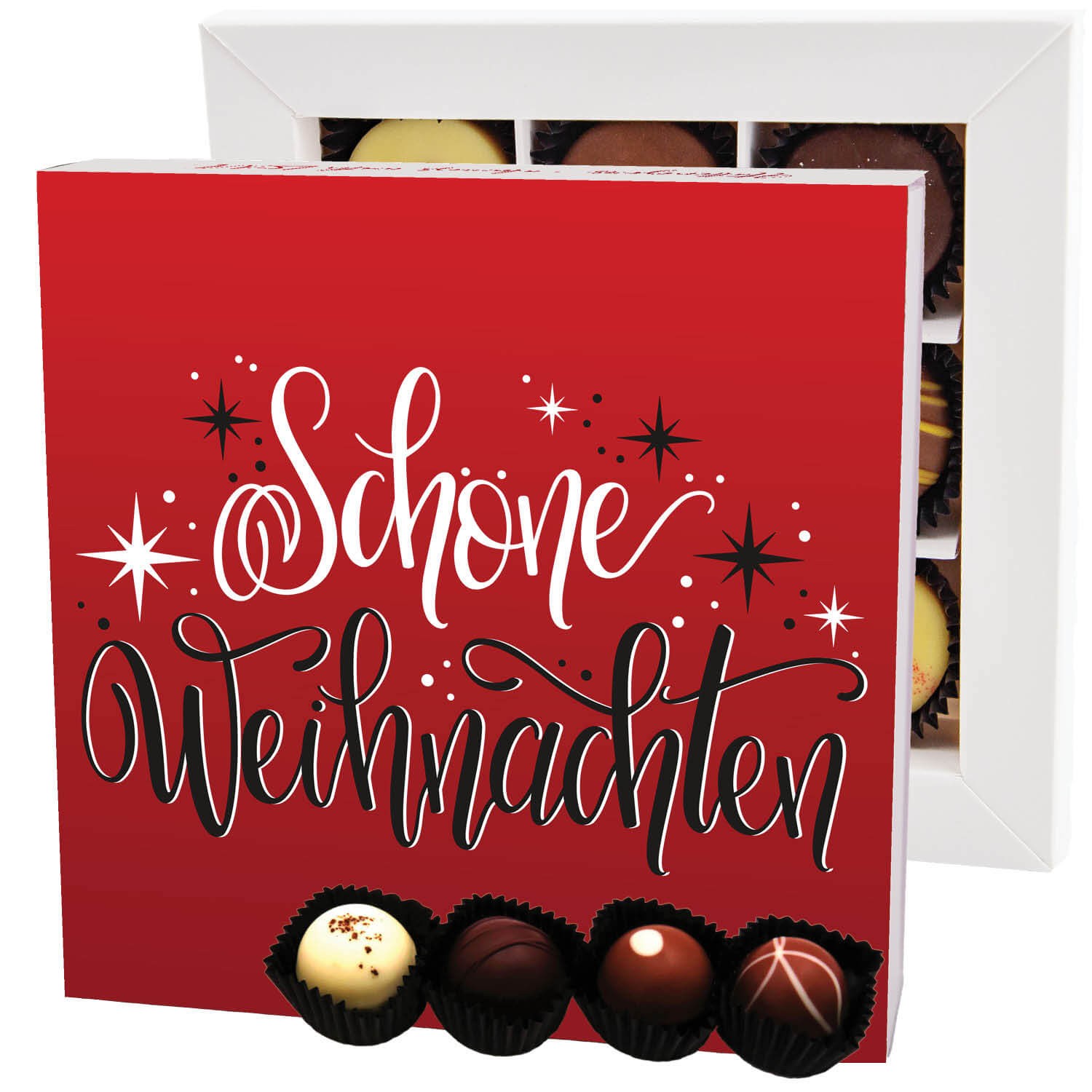 Pralinen Geschenk Weihnachten – ohne Alkohol, handgemacht aus Premium Edelkakao, edle Geschenkbox "Schöne Weihnachten L", Geschenkidee für Frauen & Mä