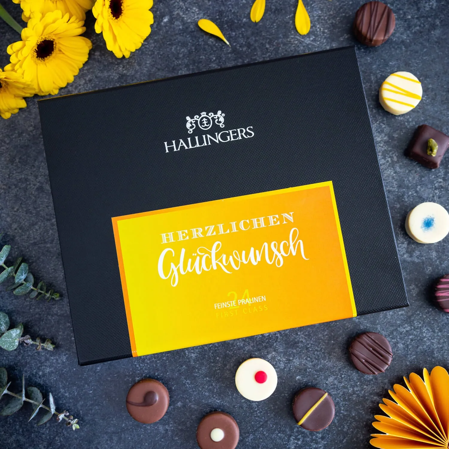 Perfekt als Geschenk, Gruß oder Mitbringsel - da freut sich jeder! Spitzen Qualität: Premium-Pralinen für anspruchsvolle Genießer.