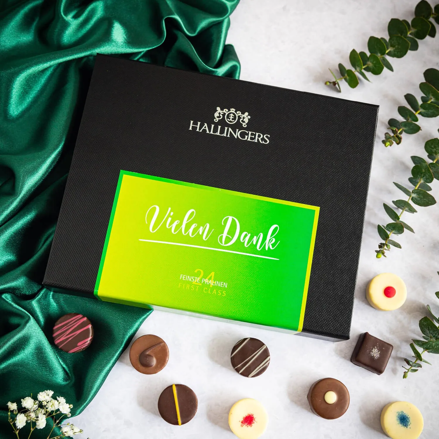 Perfekt als Geschenk, Gruß oder Mitbringsel - da freut sich jeder! Spitzen Qualität: Premium-Pralinen für anspruchsvolle Genießer.