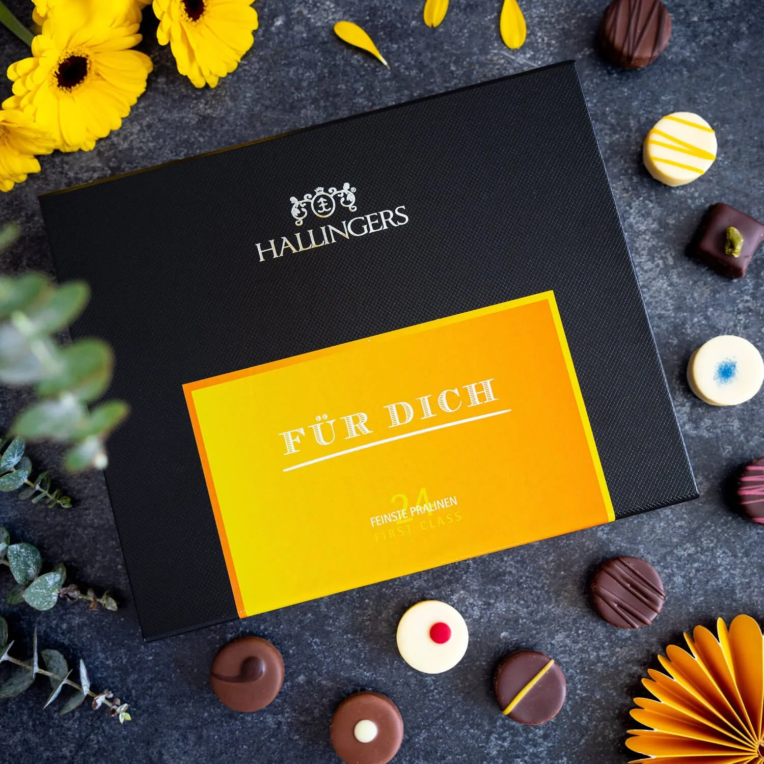 Perfekt als Geschenk, Gruß oder Mitbringsel - da freut sich jeder! Spitzen Qualität: Premium-Pralinen für anspruchsvolle Genießer.