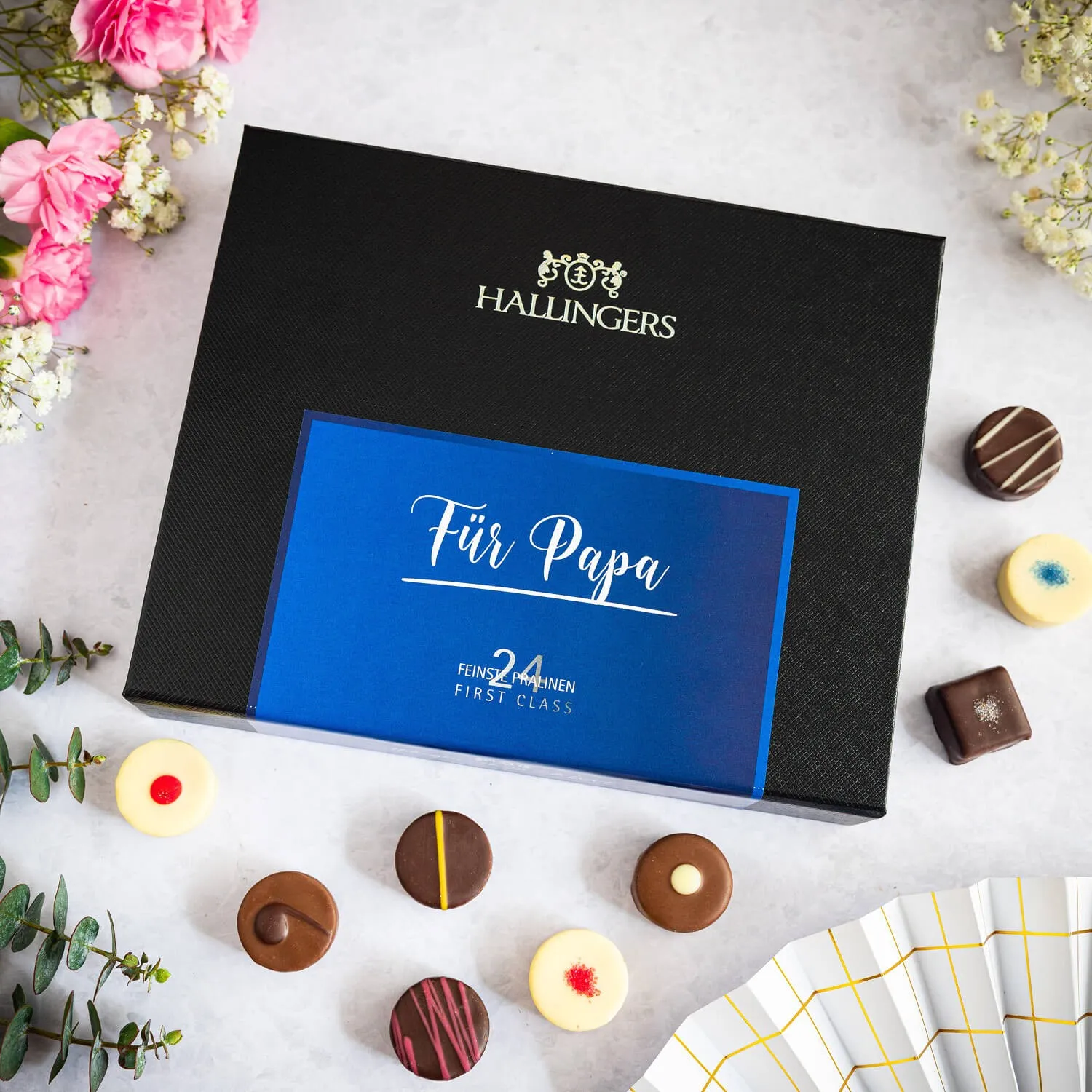 Perfekt als Geschenk, Gruß oder Mitbringsel - da freut sich jeder Papa! Spitzen Qualität: Premium-Pralinen für anspruchsvolle Genießer.