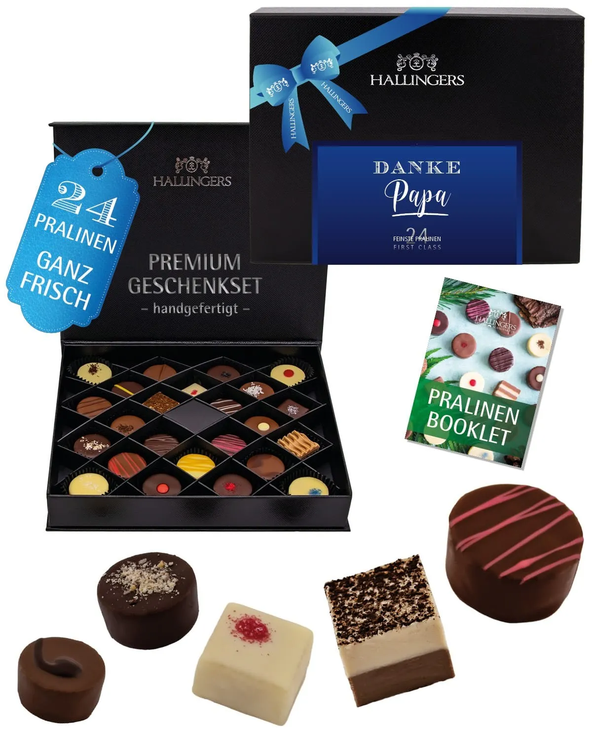 Perfekt als Geschenk, Gruß oder Mitbringsel - da freut sich jeder Papa! Spitzen Qualität: Premium-Pralinen für anspruchsvolle Genießer.