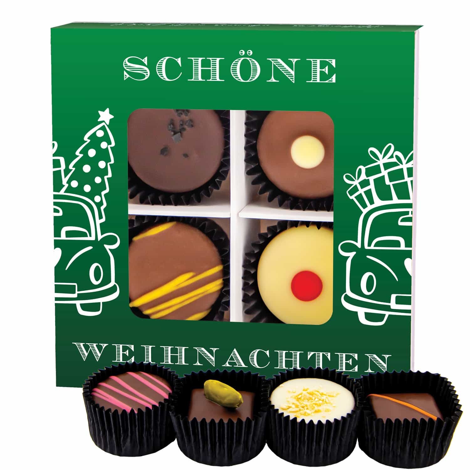 Pralinen Geschenk Weihnachten - mit & ohne Alkohol "Schöne Weihnachten G..." - Hallingers Genuss Manufaktur